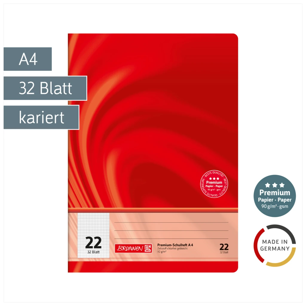 Schulheft Premium Vivendi | A4, Lineatur 22, 32 Blatt, rot