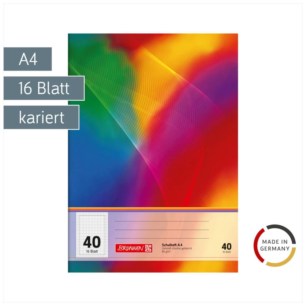 Schulheft | A4, Lineatur 40, 16 Blatt, mehrfarbig