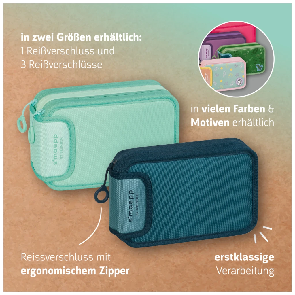 Federmäppchen s'maepp | 3 Reißverschlüsse, grün