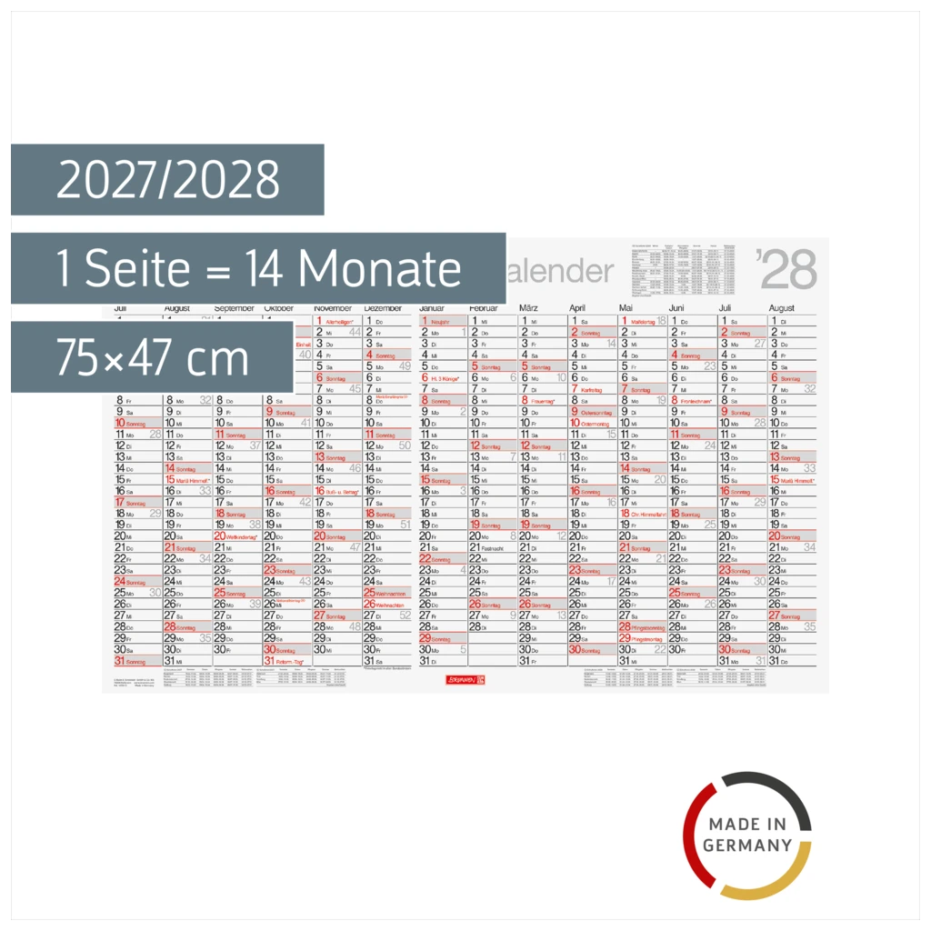 Schuljahreskalender 2027/2028 abwischbar | 75×47 cm