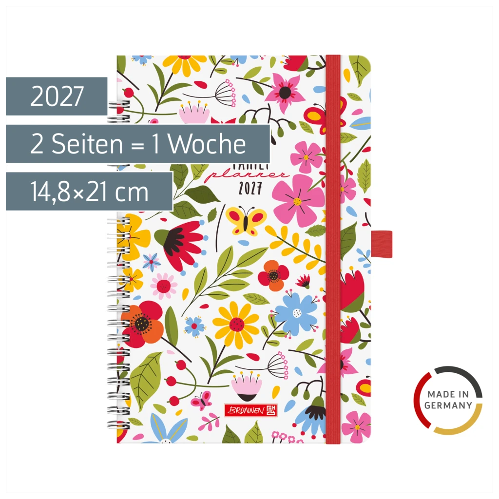 Buchkalender Familienplaner 2027 „Flowers“ | A5, Papier