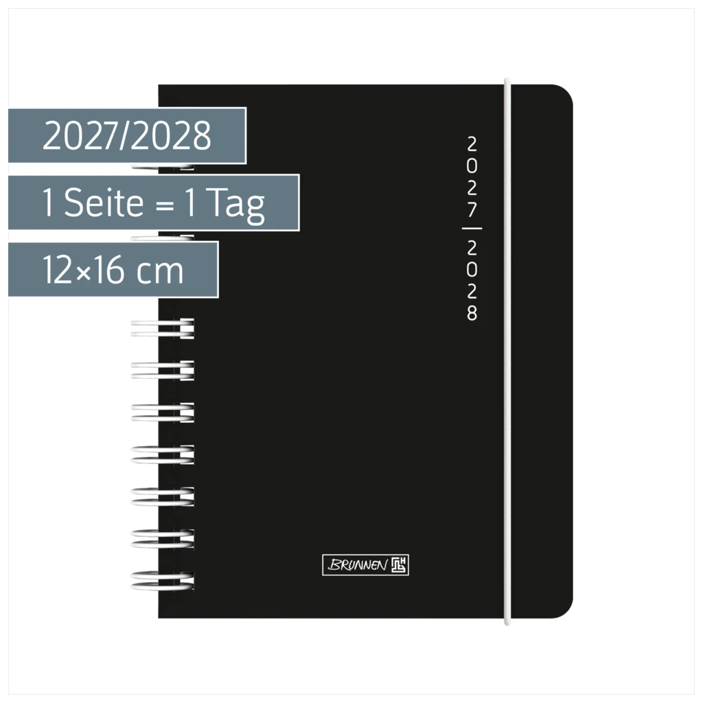 Schülerkalender 2027/2028 „Plain Black“ | A6, Kunststoff