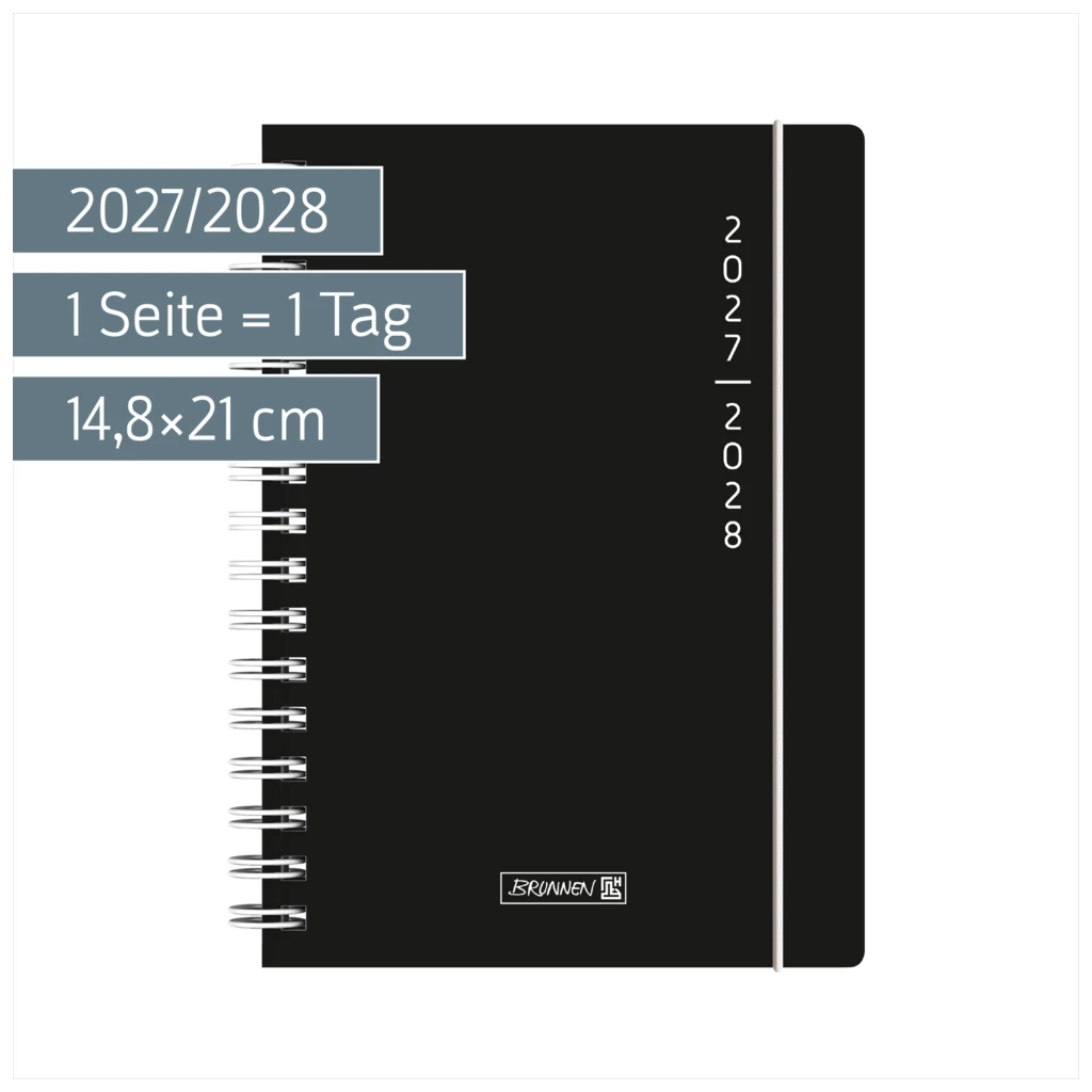 Schülerkalender 2027/2028 „Plain Black“ | A5, Kunststoff