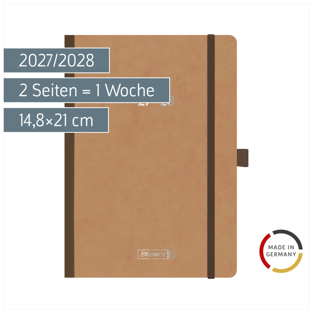 Schülerkalender 2027/2028 „Pressspan braun“ FACT!plus | A5, Karton