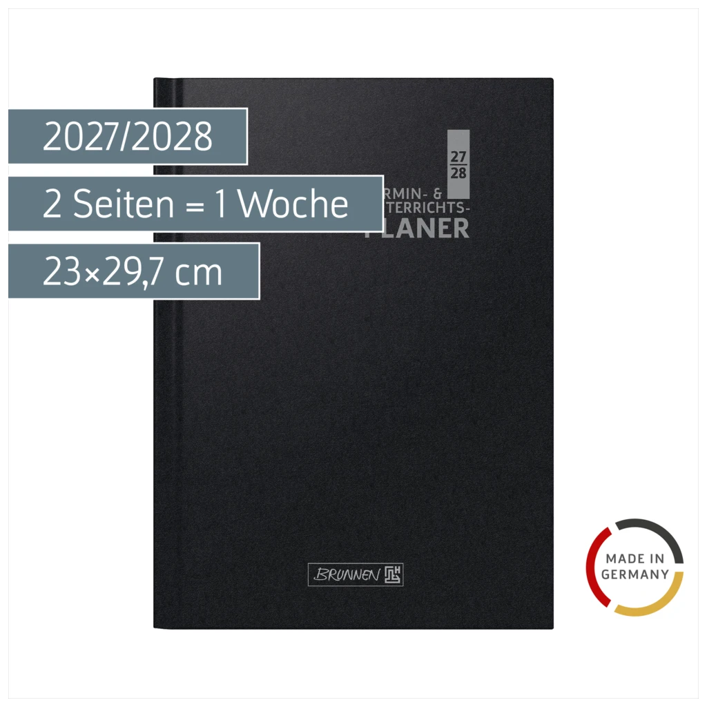 Lehrerkalender 2027/2028 Termin- & Unterrichtsplaner | A4, Kunststoff, schwarz