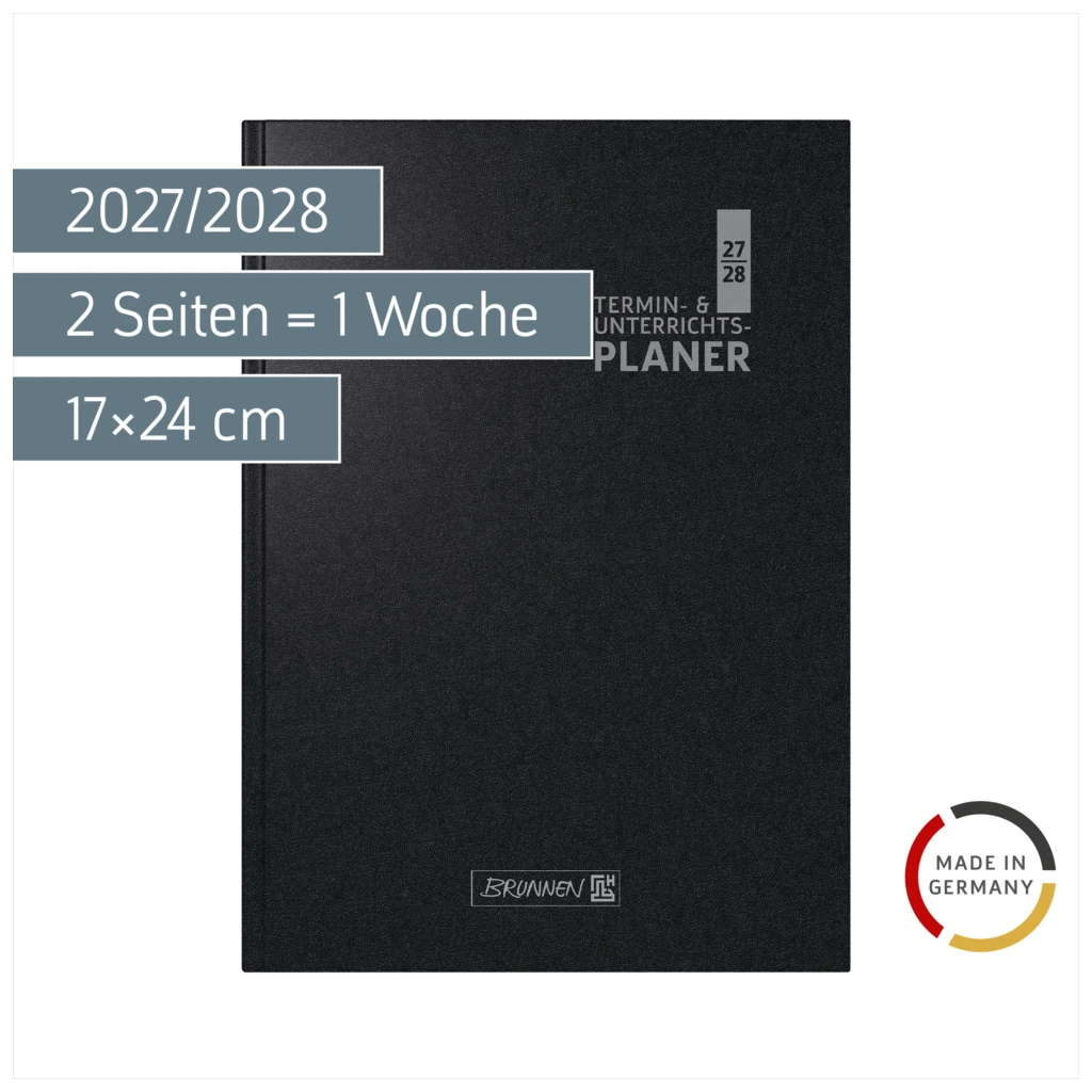 Lehrerkalender 2027/2028 Termin- & Unterrichtsplaner | A5, Kunststoff, schwarz