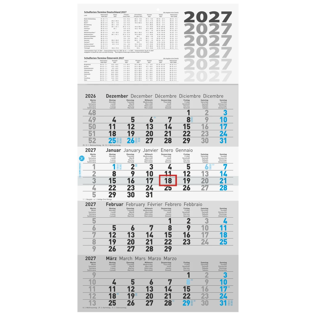 4-Monatskalender 2027 „UWS“ | 30×55,5 cm