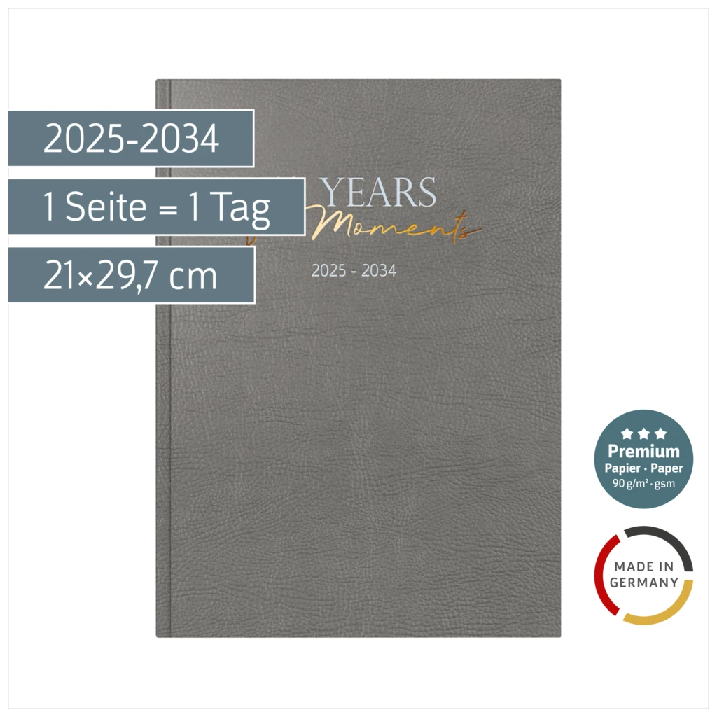 10-Jahres-Kalender Premium 2025-2034 „10 Years of Moments“ | A4, Kunstleder