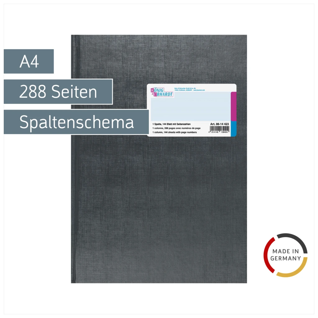 Spaltenbuch | A4, 288 Seiten, mit Seitenzahlen, 1 Spalten, Kunststoff, grau