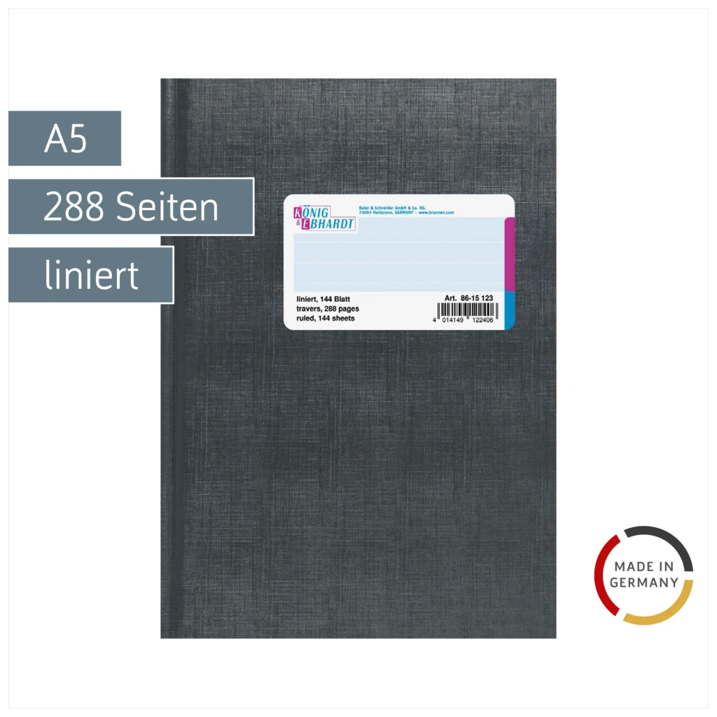 Geschäftsbuch | A5, 288 Seiten, liniert, Kunststoff, grau